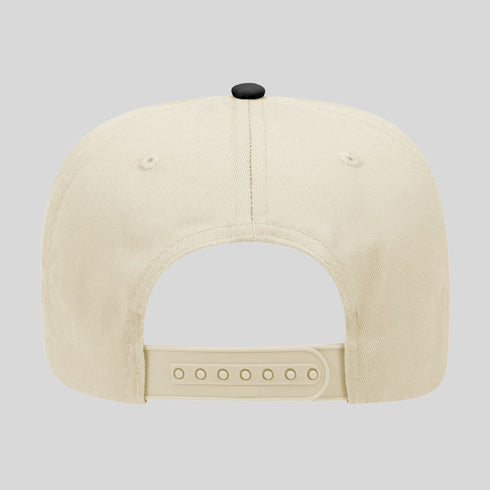 Beige cap with a black button on a light gray background